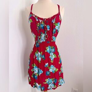 Hollister Hot Pink Floral Strappy Smocked Dress